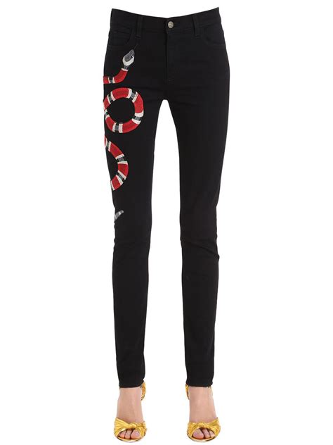 gucci jeans woman|gucci snake embroidered jeans.